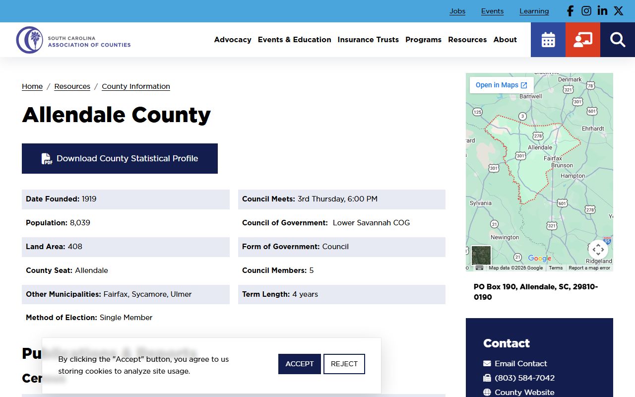 Allendale County SC Association of Counties unclaimed money