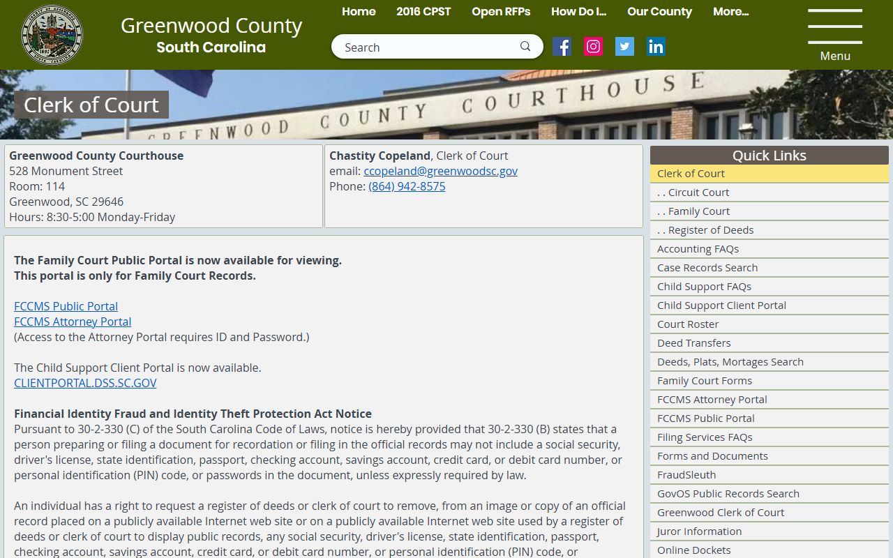 Greenwood County Clerk of Court unclaimed money
