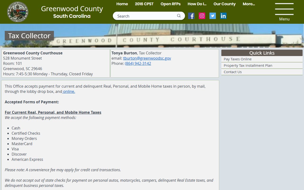 Greenwood County Tax Collector unclaimed money
