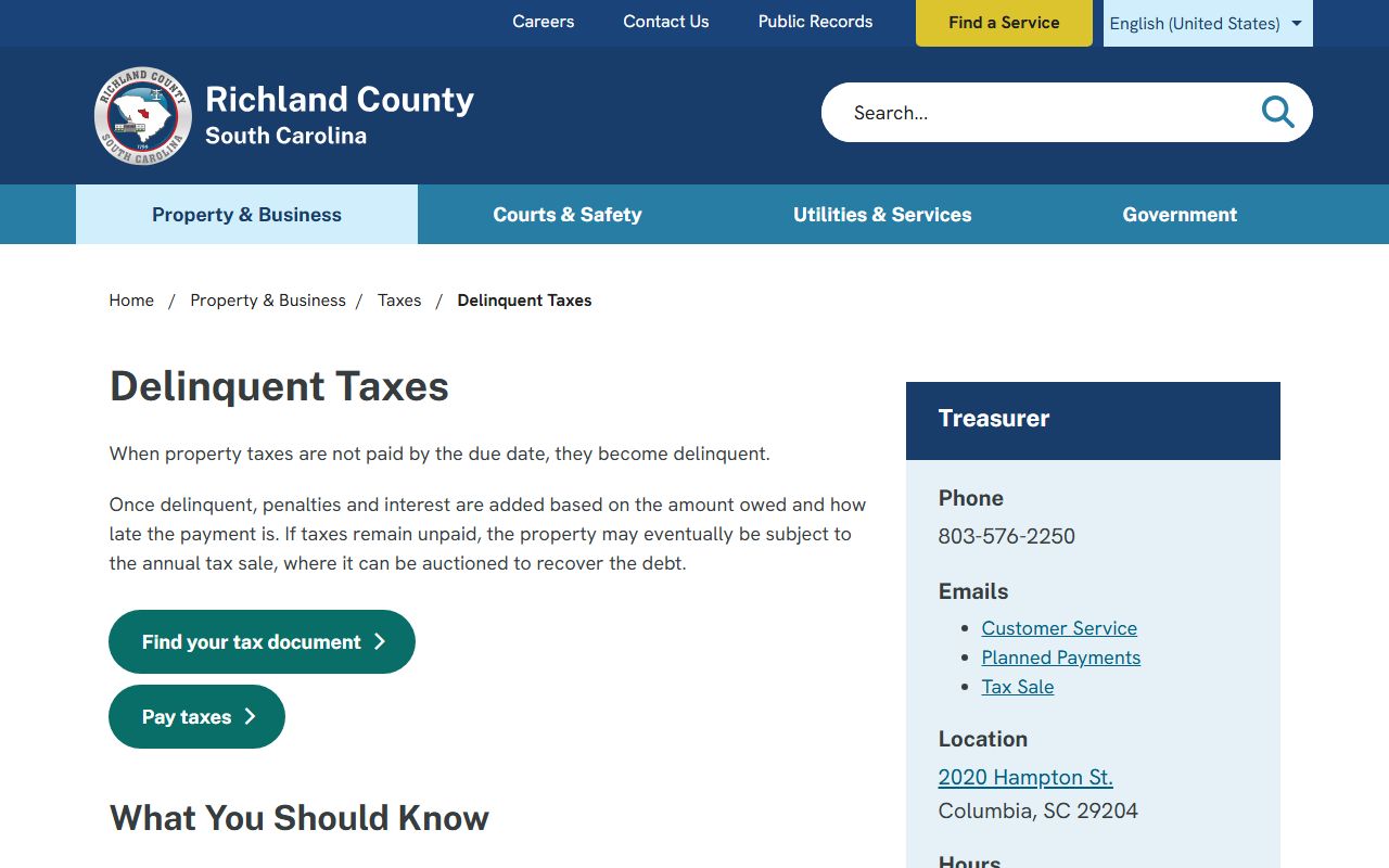 Richland County delinquent taxes unclaimed money