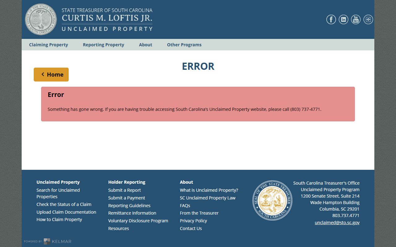 South Carolina unclaimed property dormancy table showing property types and periods unclaimed money