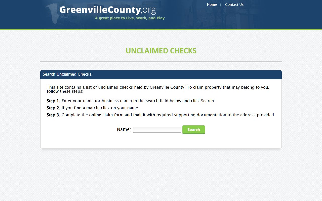 Greenville County South Carolina unclaimed checks search database unclaimed money