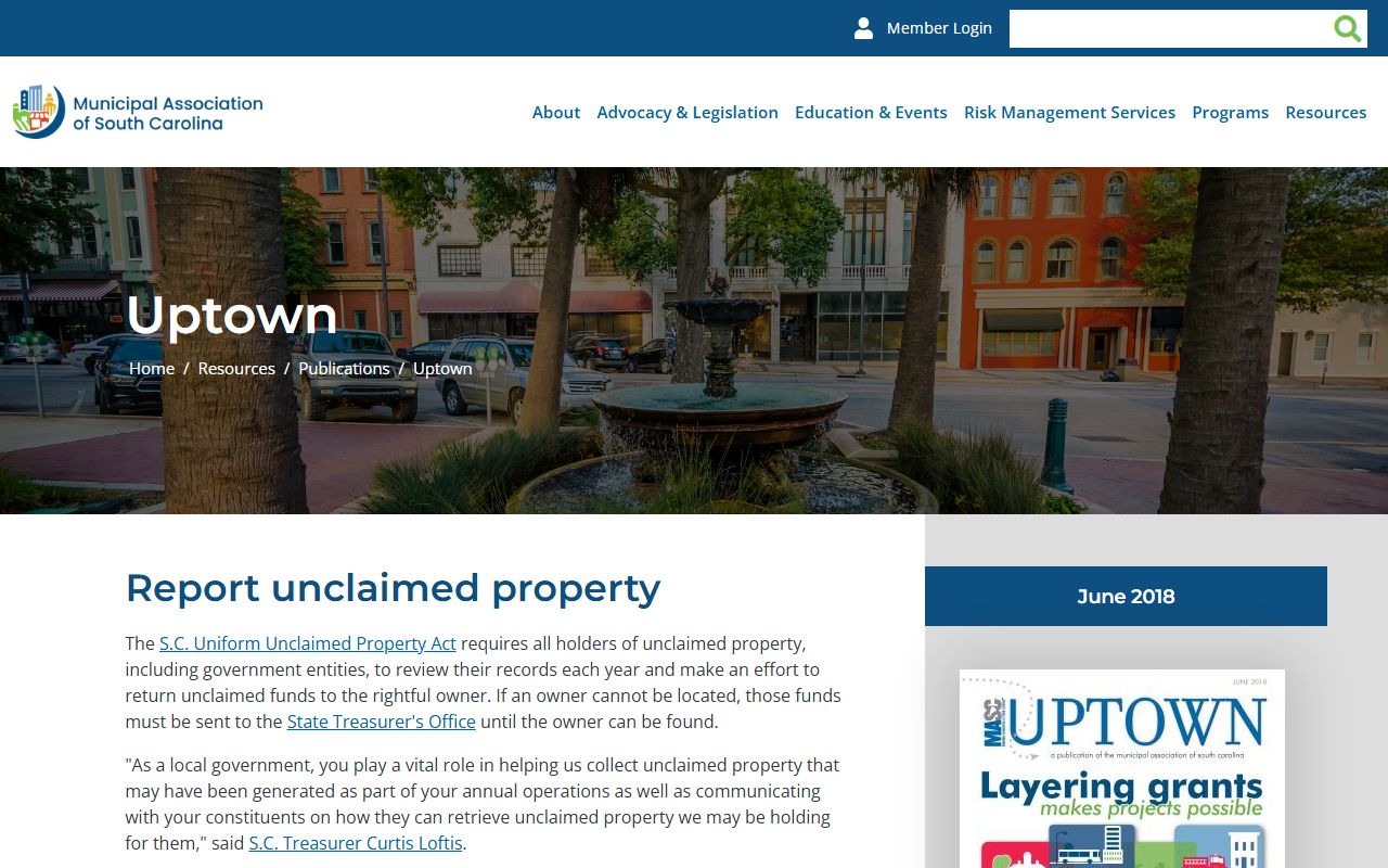 Municipal Association of South Carolina guide to reporting unclaimed property unclaimed money