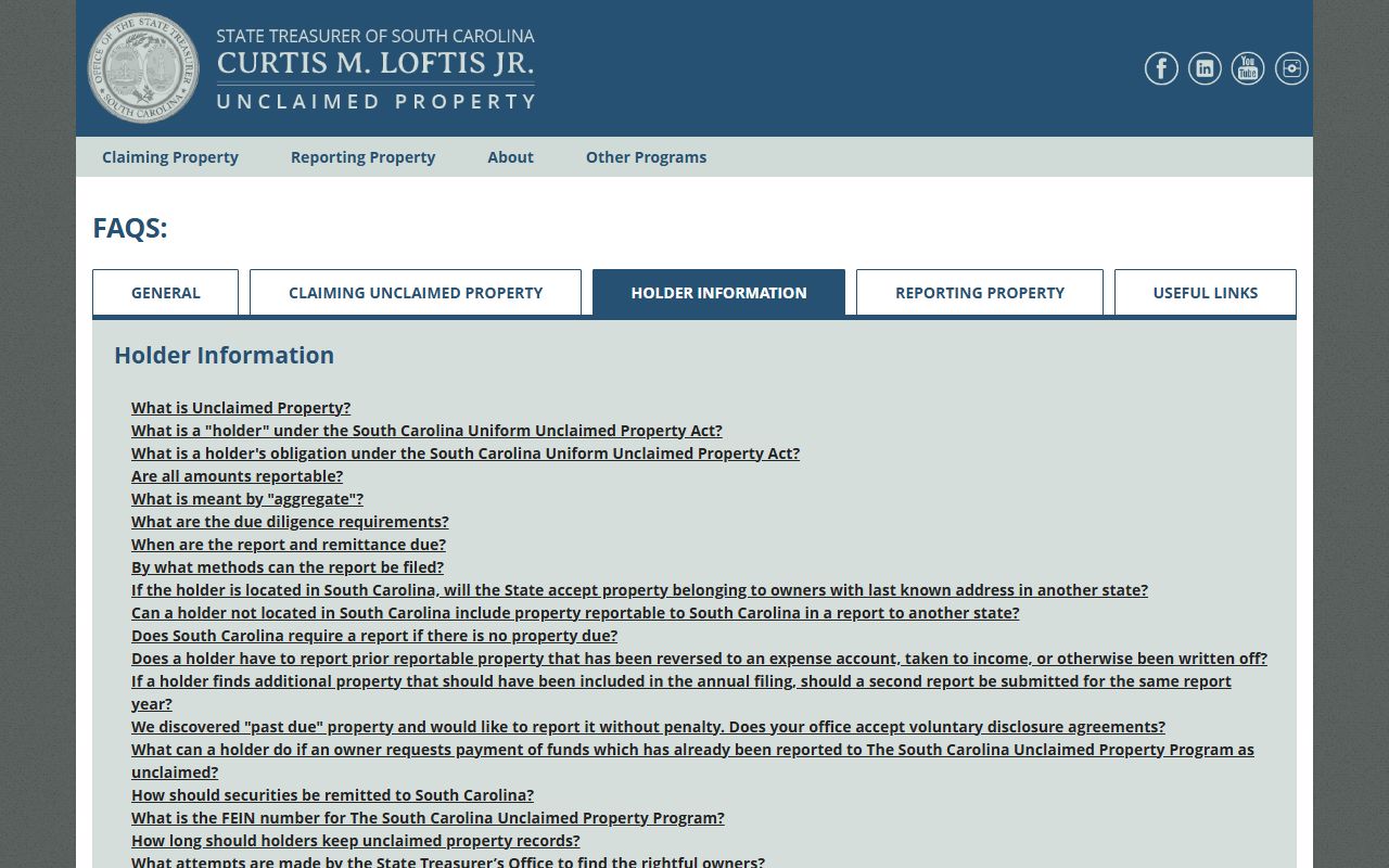 South Carolina unclaimed property frequently asked questions page unclaimed money